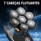 Barbeador Elétrico 5 em 1 com 7 Cabeças Flutuantes para Cabeça e Barba