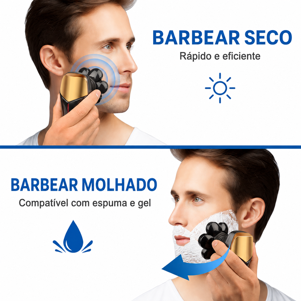 Barbeador Elétrico 5 em 1 com 7 Cabeças Flutuantes para Cabeça e Barba