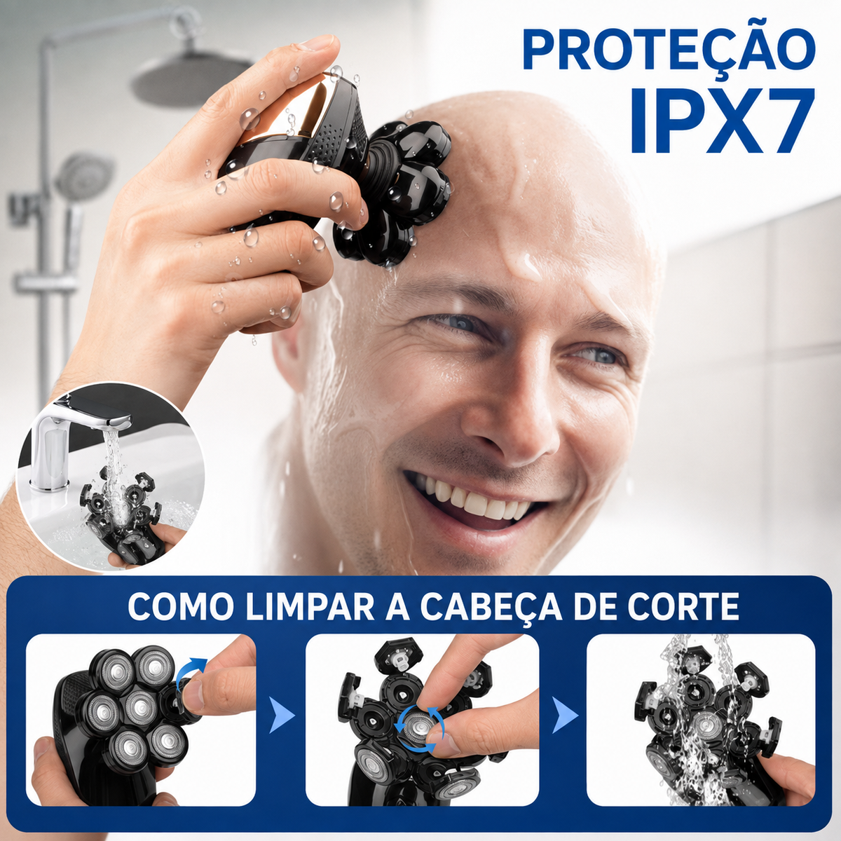 Barbeador Elétrico 5 em 1 com 7 Cabeças Flutuantes para Cabeça e Barba